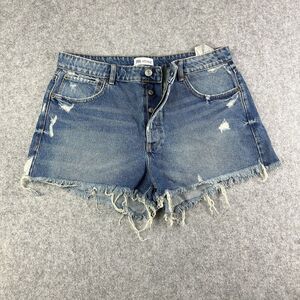 Zara Cutoff Denim Jean Shorts Womens 12 Blue Med Wash Button Fly Distressed 2"